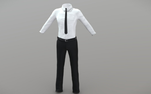 SketchFab Men's White Shirt Black Trousers Tie Outfit Model FREE Download