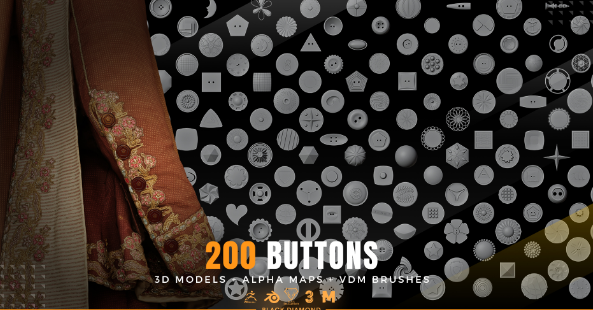 200 Buttons 3d Models + Alpha Maps + Vdm Brushes Download