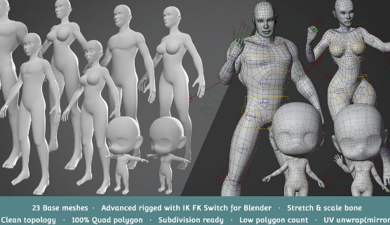 Blender 2.8+ Base Meshes Character Starter Kit + Rig Crack Download