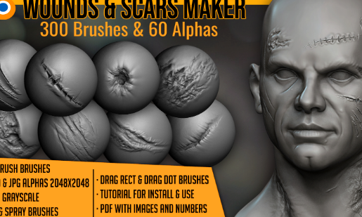 Blender 3.5+ Wounds & Scars 300 Brushes & 60 Alphas Crack Download