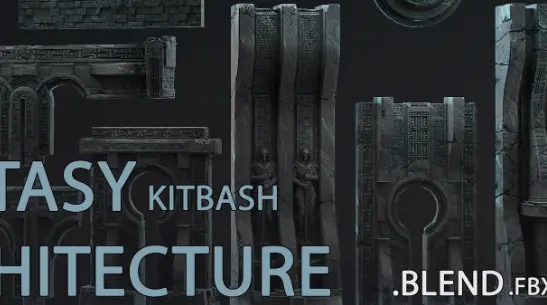 Artstation - Fantasy architecture 38 Kitbash Models Free Download